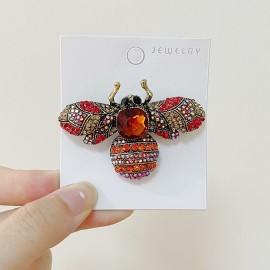 Broche Grosse Abeille incrustée de strass rouge