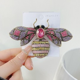 Grande Broche Abeille incrustée de strass rose