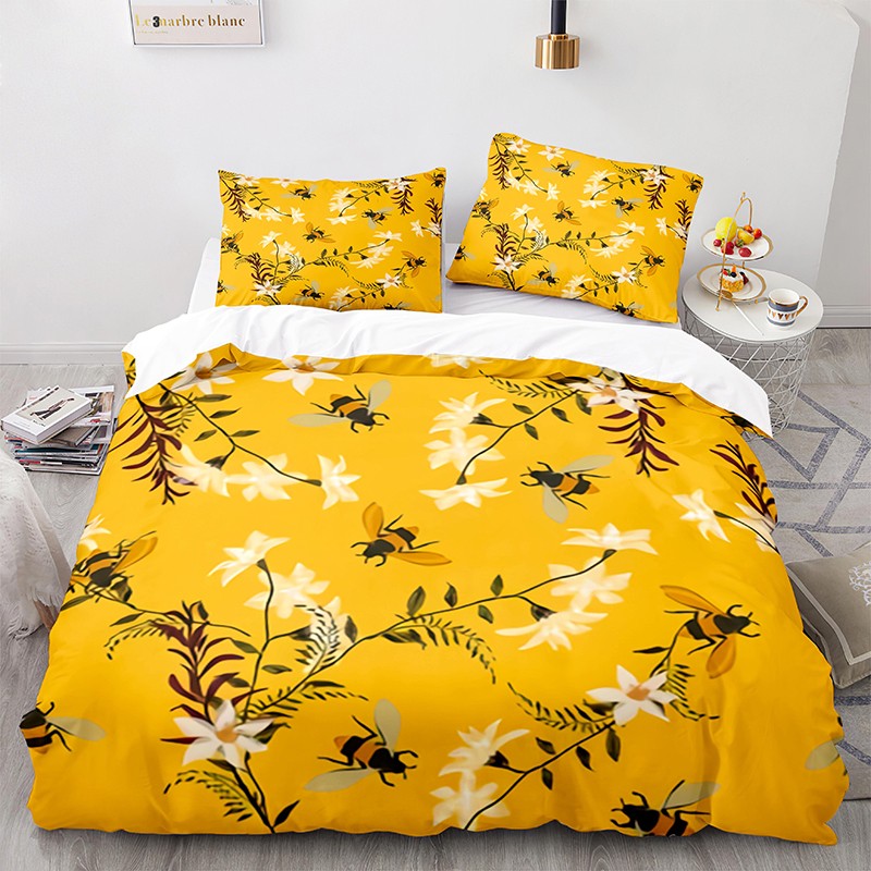 Ensemble de Literie Couette Abeille butinant des fleurs