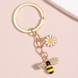 Porte-clés petite Abeille Ailes Strass et Marguerite