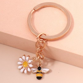 Porte-clés petite Abeille en émail avec sa Marquerite