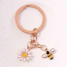 Porte-clés petite Abeille en émail avec Marquerite