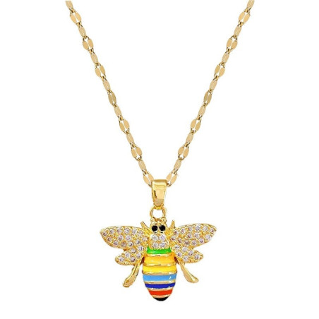 Collier abeille colorée plaqué or titane et acier avec chaîne à maillons
