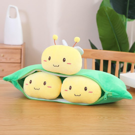 Adorables peluches 3 bébés abeilles dans une enveloppe coussin petit pois
