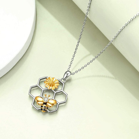 Colgante Abeja Dorada con Girasol y Cristales | Joyas Abeja
