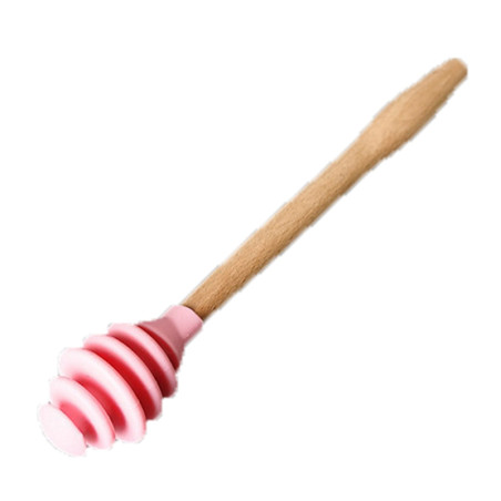 Cuillère à miel en bois avec embout silicone coloré - rose