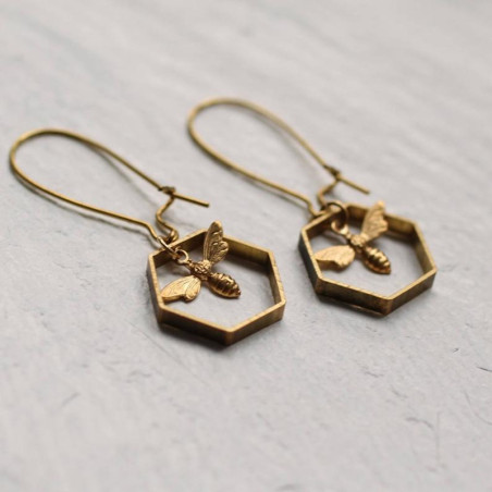 Pendientes Colgantes de Abeja en Panal | Joyas Originales