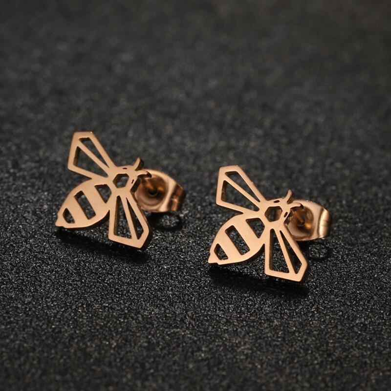 Clous d'oreilles abeilles graphiques - couleur or rose