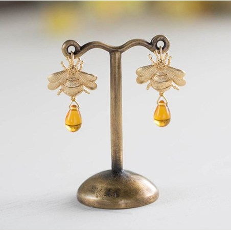 Pendientes Colgantes de Abeja y Gota de Miel | Joyería Abeja