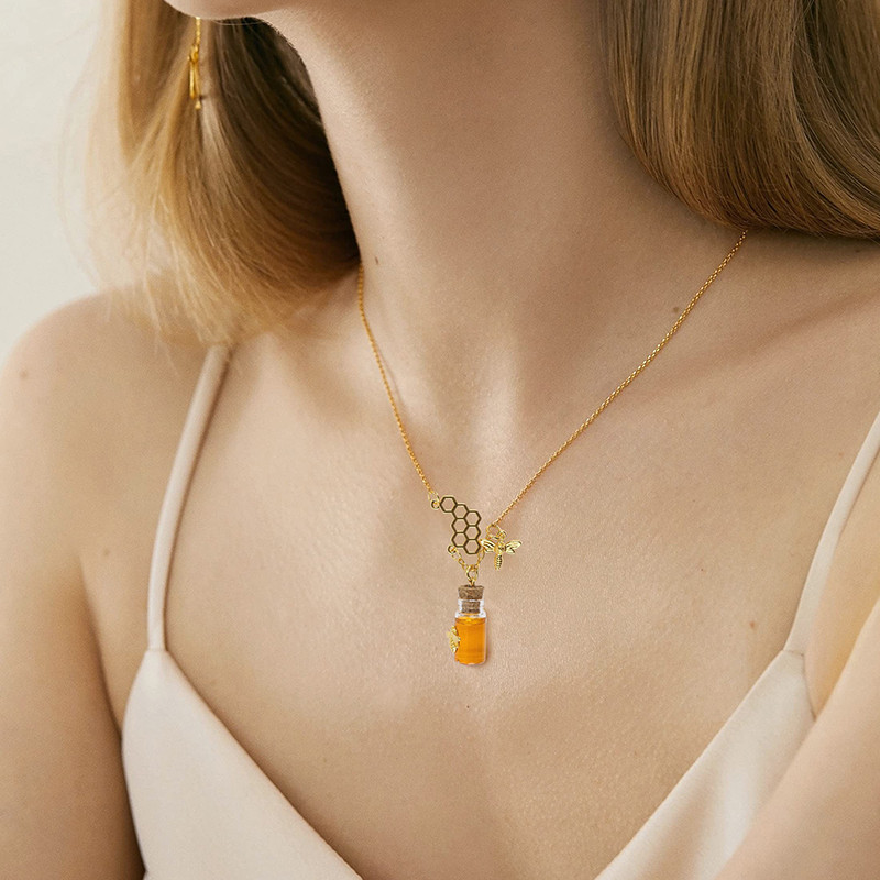 Collar de Abeja: Colgante Tarro de Miel & Dijes Originales