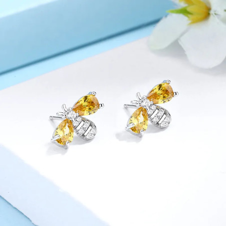 boucle oreilles abeille Clous d'oreille abeille précieuse zircon couleur miel