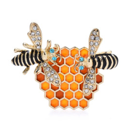 article broche abeille Grande broche nid d'abeille miel doré