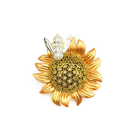 article Broche tournesol flamboyant et abeille dorée