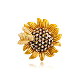 Broche délicate abeille butinant un tournesol - modèle jaune