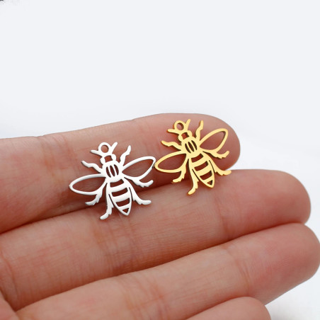 Breloque abeille massive et graphique, dorée ou argentée