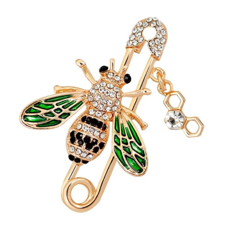 Broche bijou épingle à nourrice abeille verte vue article