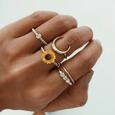 Parure tournesol  boucles d'oreilles, bracelet, pendentif et bague - bague