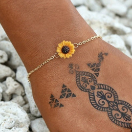 Parure tournesol  boucles d'oreilles, bracelet, pendentif et bague - bracelet