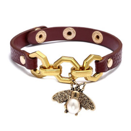 Bracelet rock abeille perlée - couleur burgundy