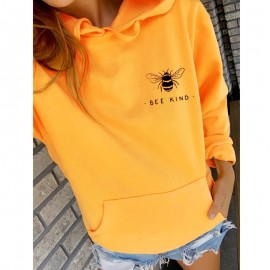 Sweat-shirt Femme à manches longue, capuche et poche ventrale Bee Kind jaune