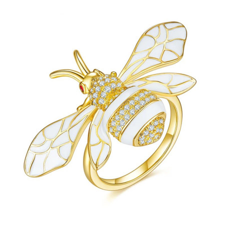 détails Bague Abeille Argent Sterling avec grosse abeille sertie d'émail