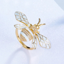 Bague Abeille Argent Sterling avec grosse abeille sertie d'émail