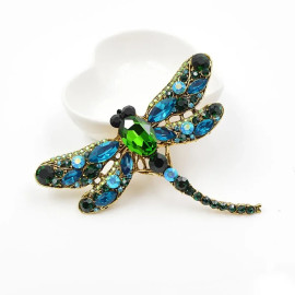 Grande libellule Broche Vintage en Cristal Vert vue complète