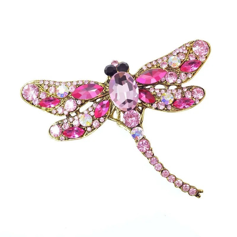 Grande libellule Broche Vintage en Cristal Rose