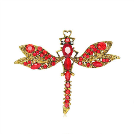 Magnifique Broche Libellule Vintage Couleur Rouge