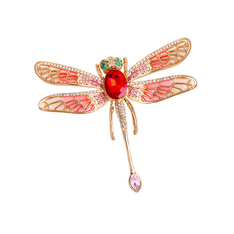 Magnifique Grande Broche Libellule Émaillée Couleur Rose