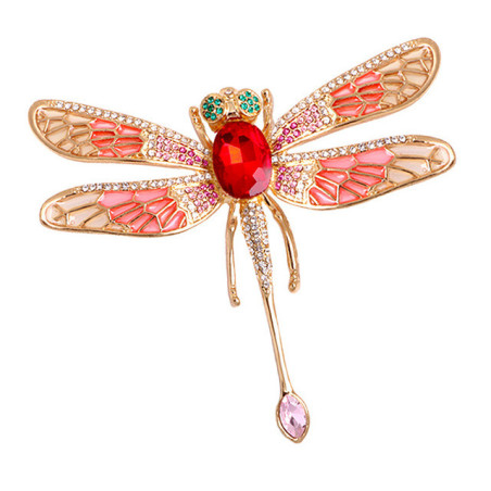 Magnifique Grande Broche Libellule Émaillée Couleur Rose