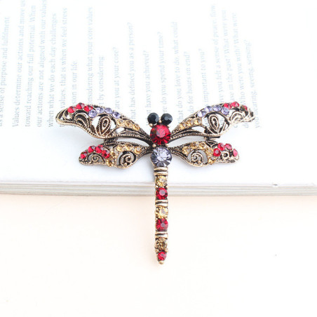Grande Broche Libellule aux Ailes Vintage Rouge