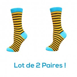 Lot de 2 paires de Chaussettes femme Rayures abeilles