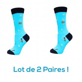 Lot de 2 paires de Chaussettes femme Motifs abeilles