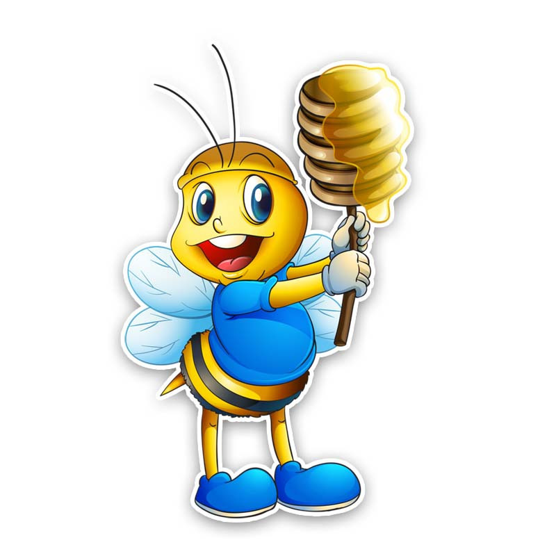 Autocollant Abeille avec grand bâtonnet à Miel