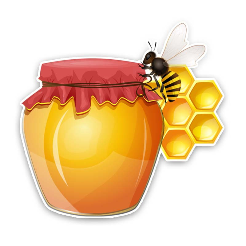 Autocollant Abeille et grand pot de miel en PVC 15.6CM x 15.1CM