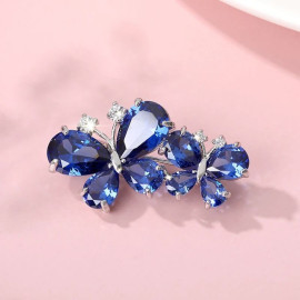 Ensemble de 2 Petites Broches Papillon en Strass Couleur Bleu
