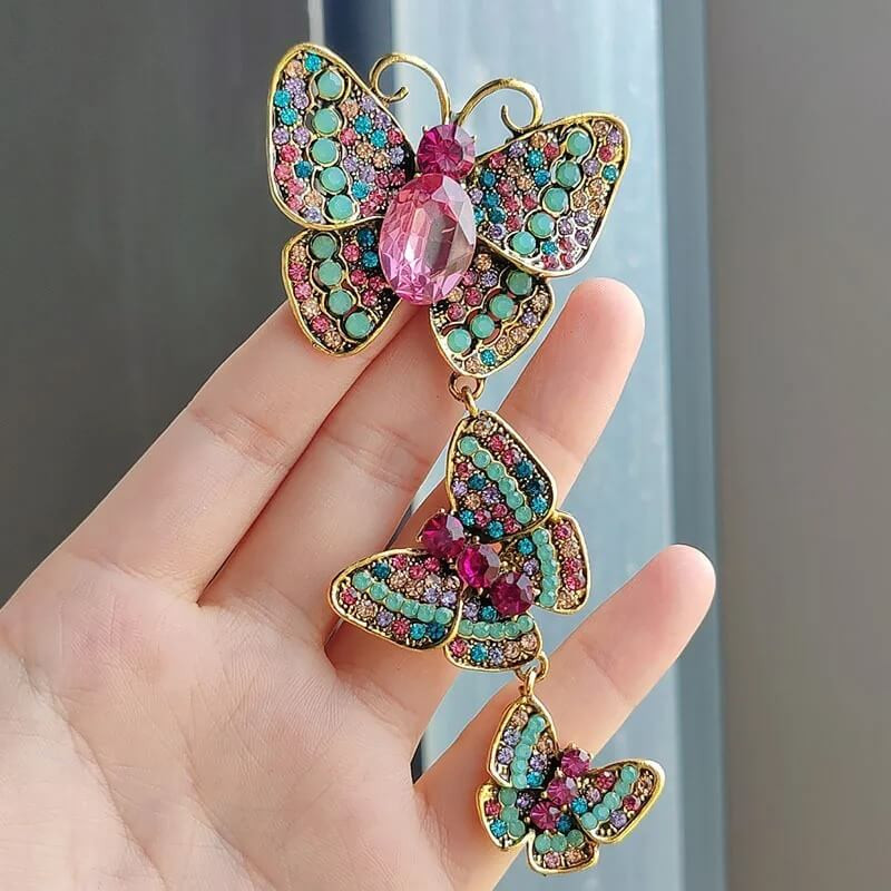Grande Broche de 3 Papillons Style Vintage Couleur Rose