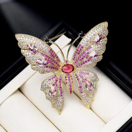 Grande broche Papillon aux ailes scintillantes Couleur Rose
