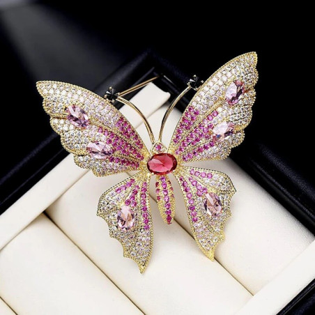 Grande broche Papillon aux ailes scintillantes Couleur Rose