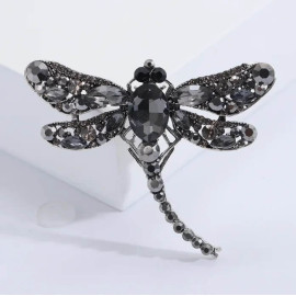 Grande Broche Libellule Ailles en Strass Couleur Gris