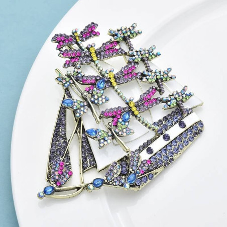 Magnifique Broche Libellule Strass - Design Voilier multiples Libéllules