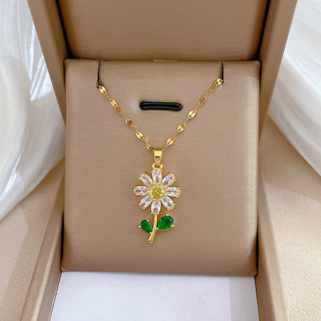 Collier pendentif Fleur en Strass