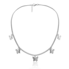 Collier papillon avec 5 papillons volants - modèle argent