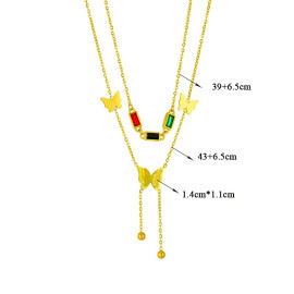 dimensions Collier papillon double chpaine 3 papillons et pierres de couleurs