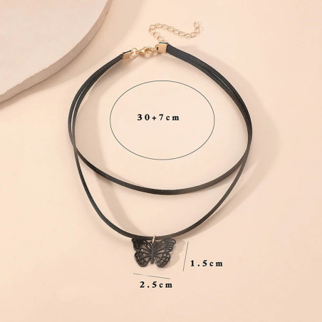 dimensions Collier papilion vintage gohique en velours avec petit papillon noir