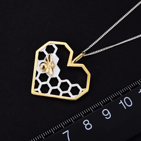 Taille du Pendentif en forme de cœur d'abeille (sans chaîne) pour femmes en argent Sterling 925 et or 18K