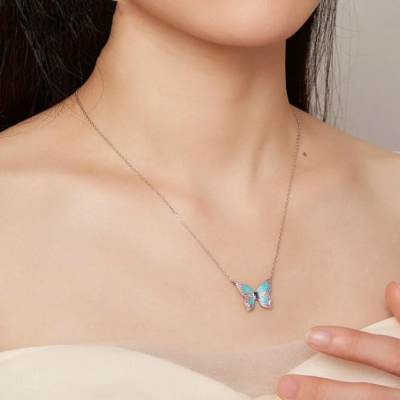 Collier papillon en argent sterling multicolore
