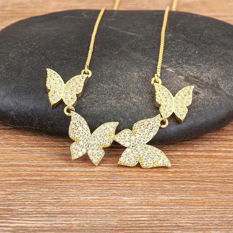Collier papillon vol de 4 papillons strass - couleur blanc