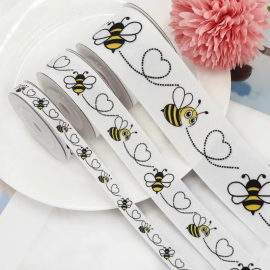 Magnifique Ruban gros-grain imprimé abeille - 3 tailles au choix